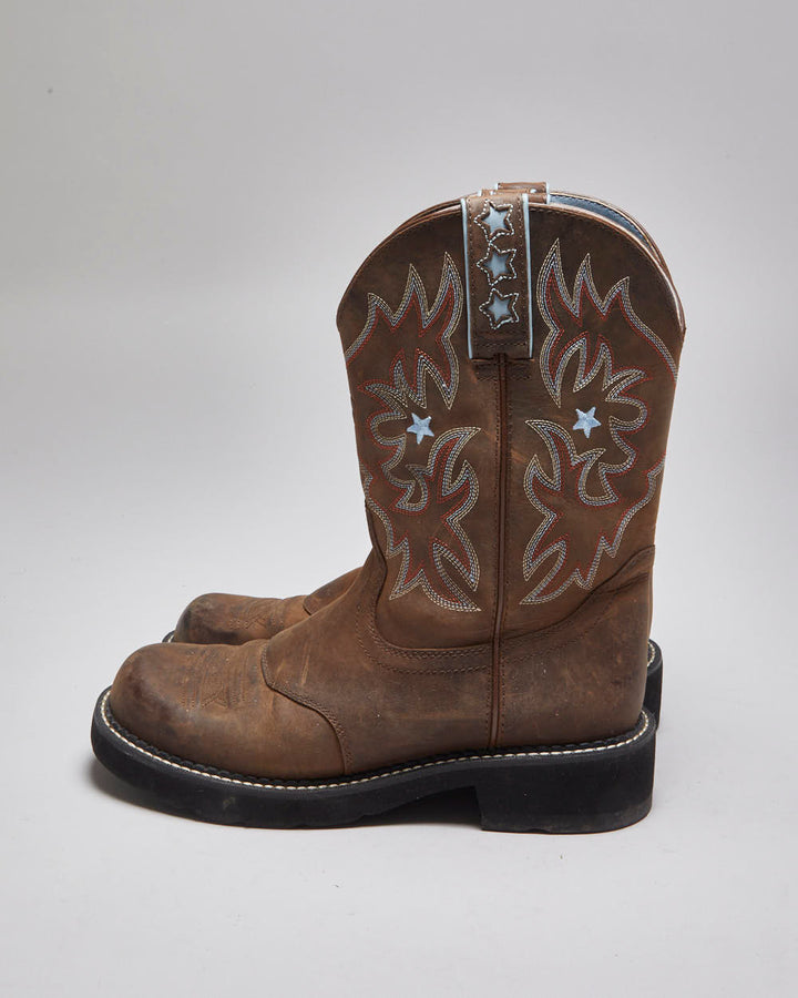 Vintage Ariat Brown Leather Cowboy Boots - UK 6