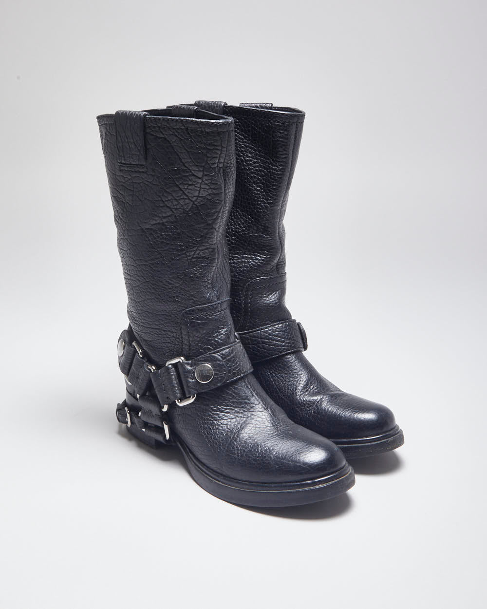 Miu miu Black Leather Biker Boots UK4