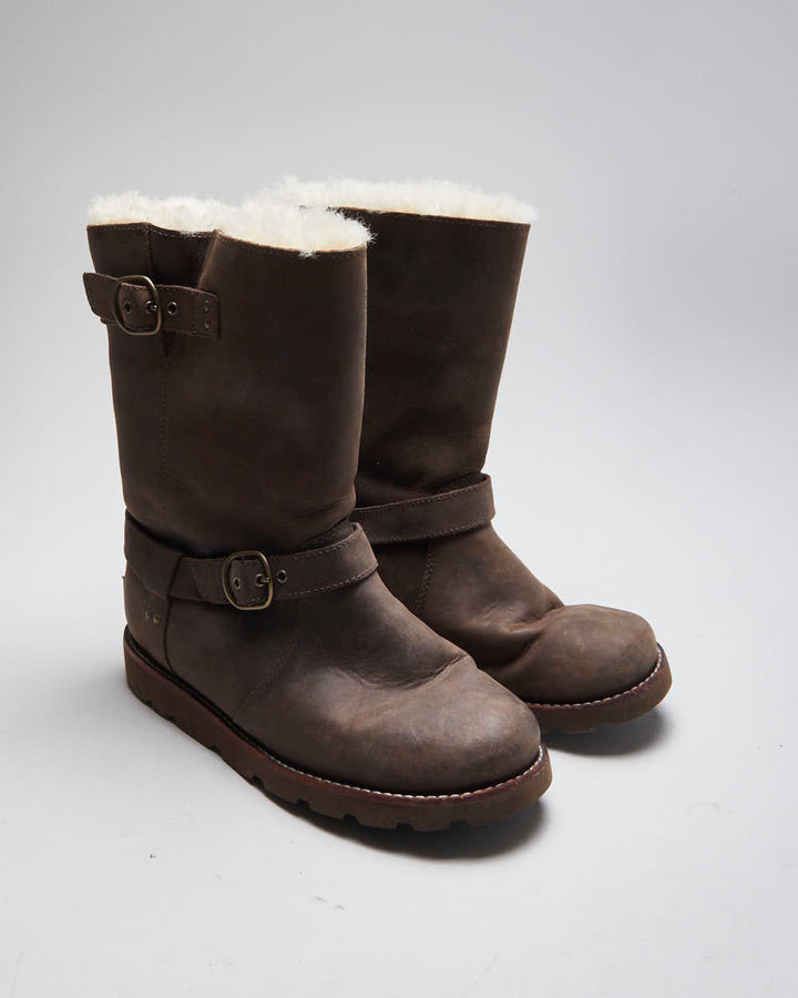 Vintage Women's Ugg Leather Insulated Buckle Ankle Boots - UK 4.5
