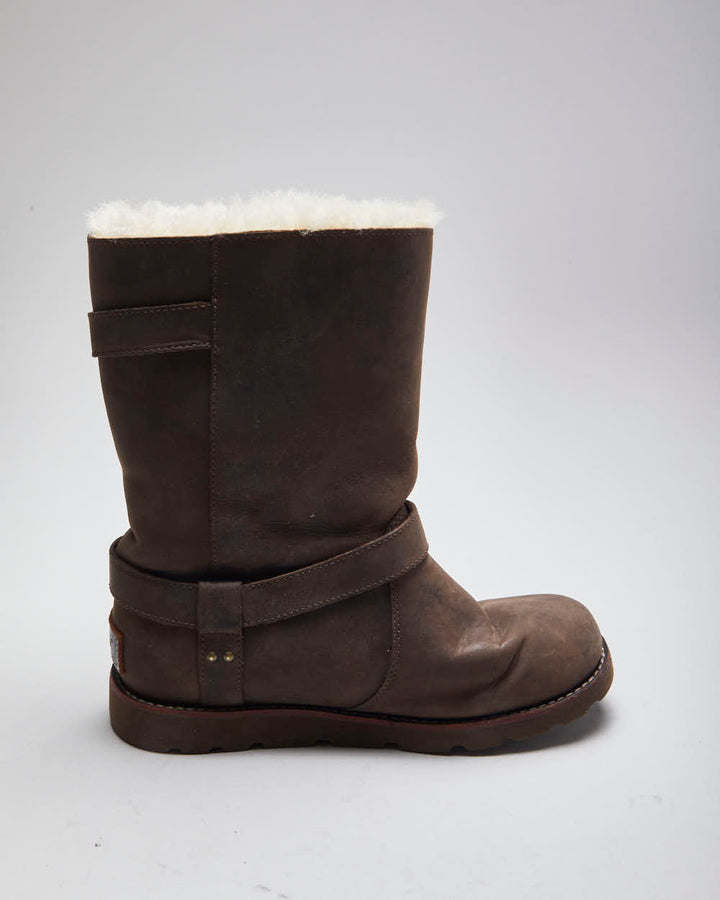 Vintage Women's Ugg Leather Insulated Buckle Ankle Boots - UK 4.5