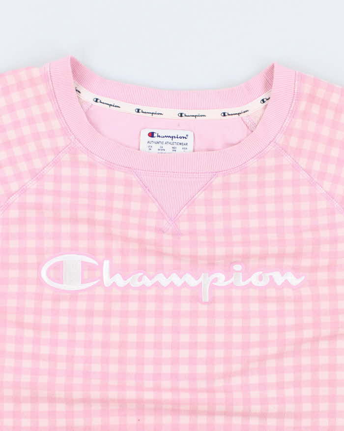 Woman's Pink Gingham Champion Logo Sweatshirt - XXXL