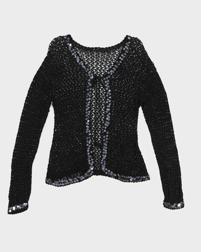 Y2K Black Crochet Long Sleeved Cardigan - S