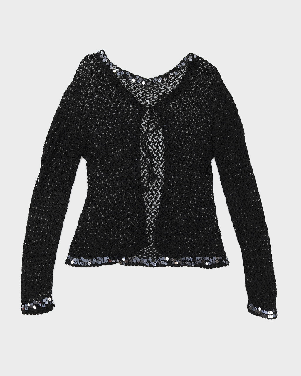 Y2K Black Crochet Long Sleeved Cardigan - S