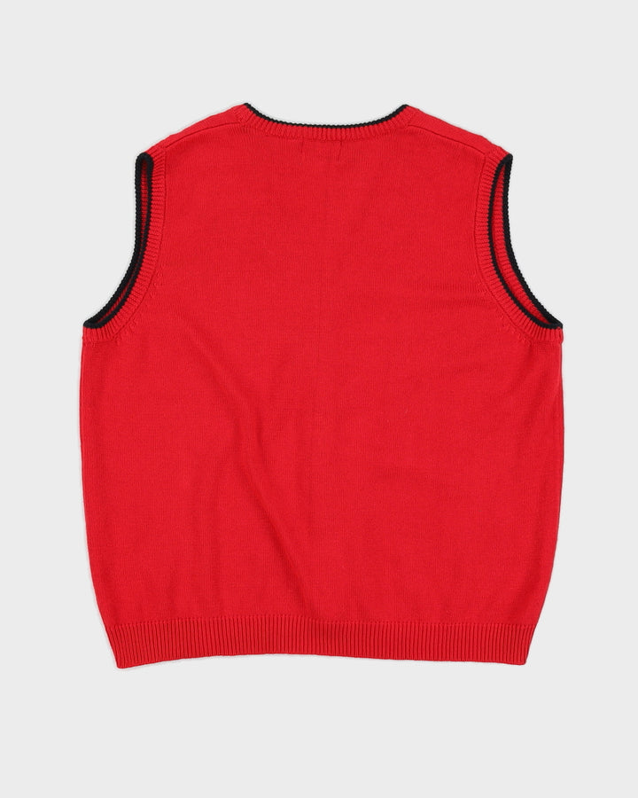 Red Knitted Button Up Sweater Vest - L