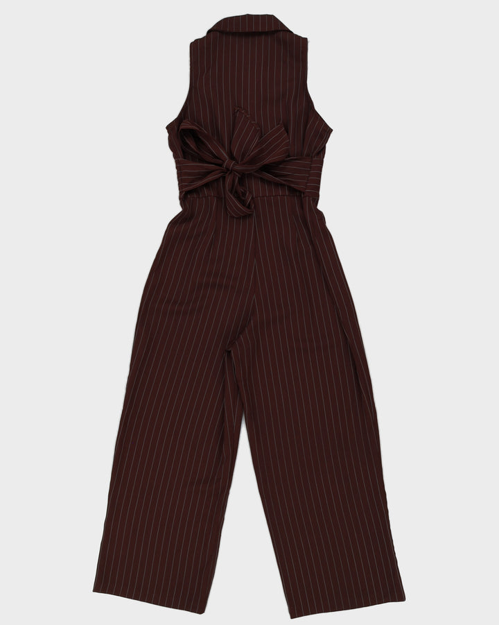 Vintage 80s Sheena Brown Pinstripe Jumpsuit - S/M