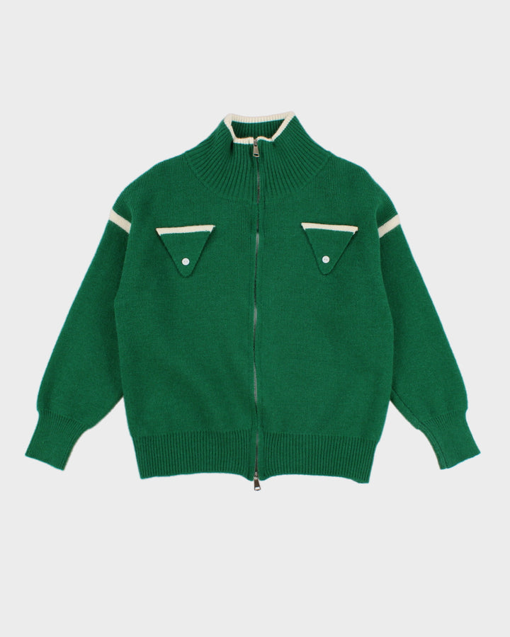Womens Green and White Zip up Cardigan - S