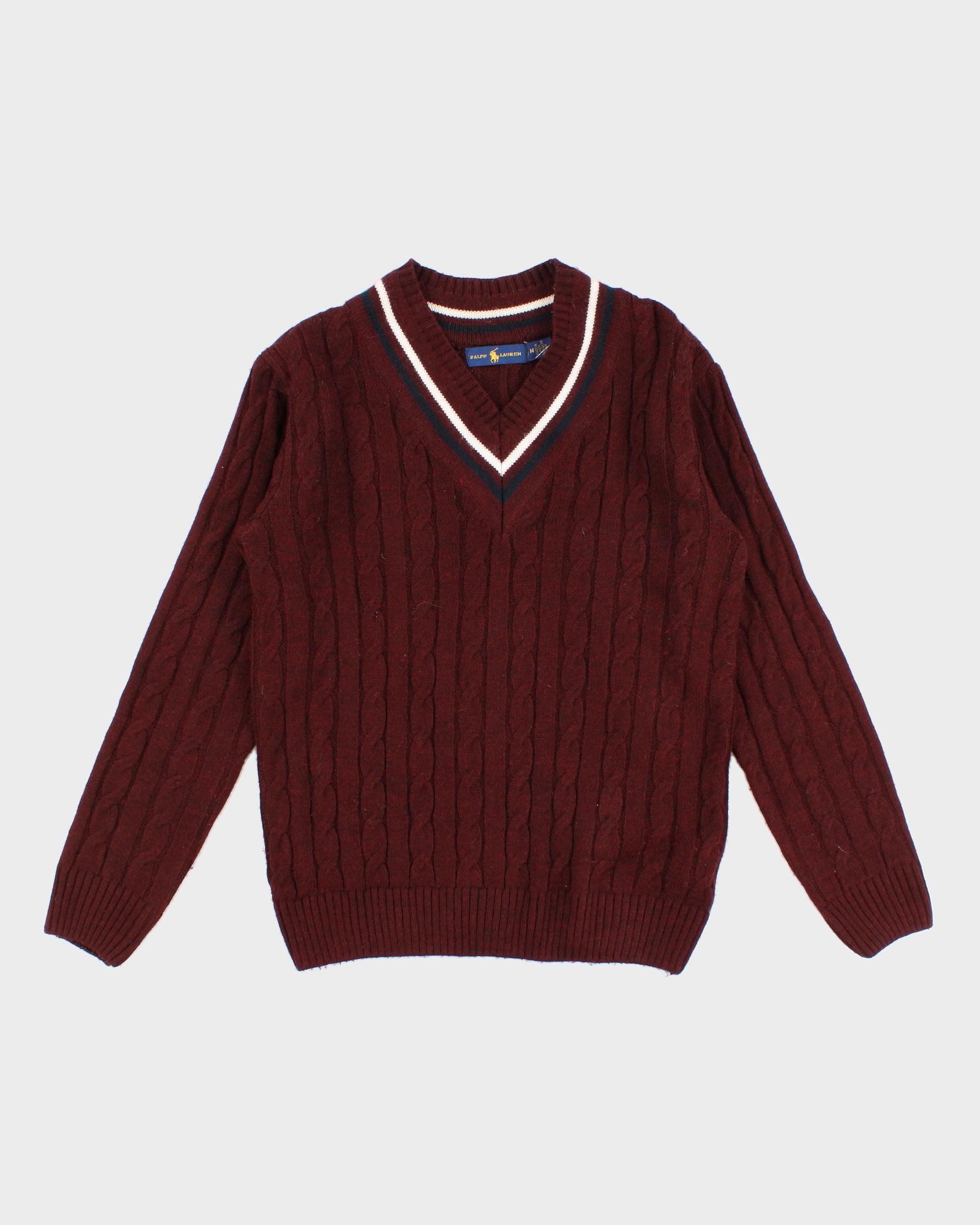 Womens Burgundy Ralph Lauren V-Neck Jumper - M – Rokit