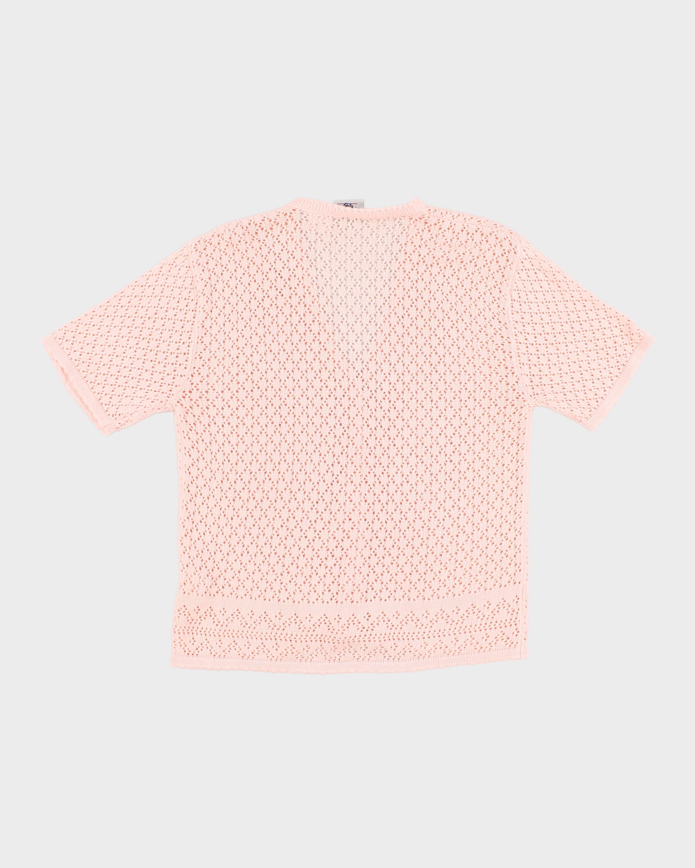 Womens Pink Short Sleeve Button Up Crochet Jumper - M