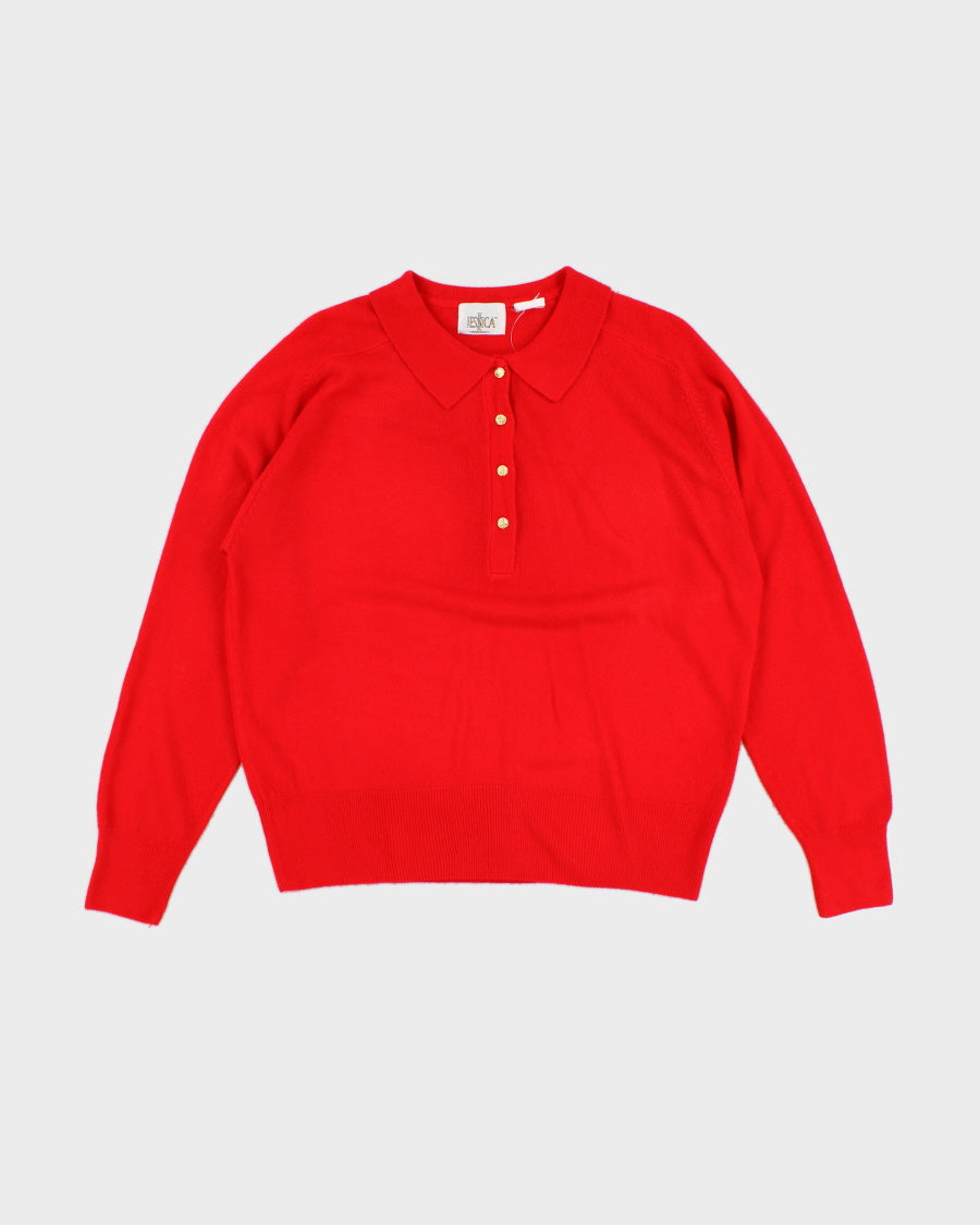 Womens 1990s Bright Red Collared Jumper - M