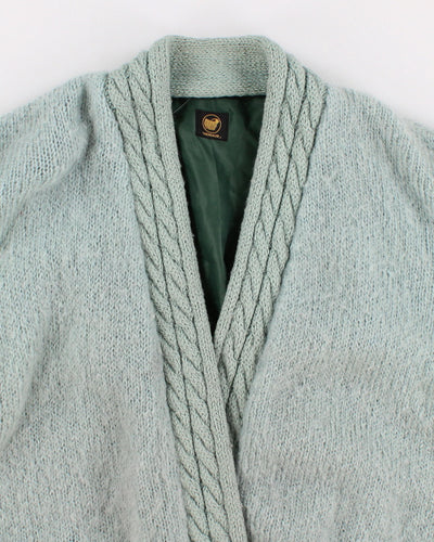 Womens 1990s Light Turquoise Lined Mohair Long Cardigan - M