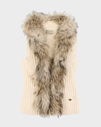 Y2K 00s Guess Faux Fur Collared Sleeveless Cardigan - XS