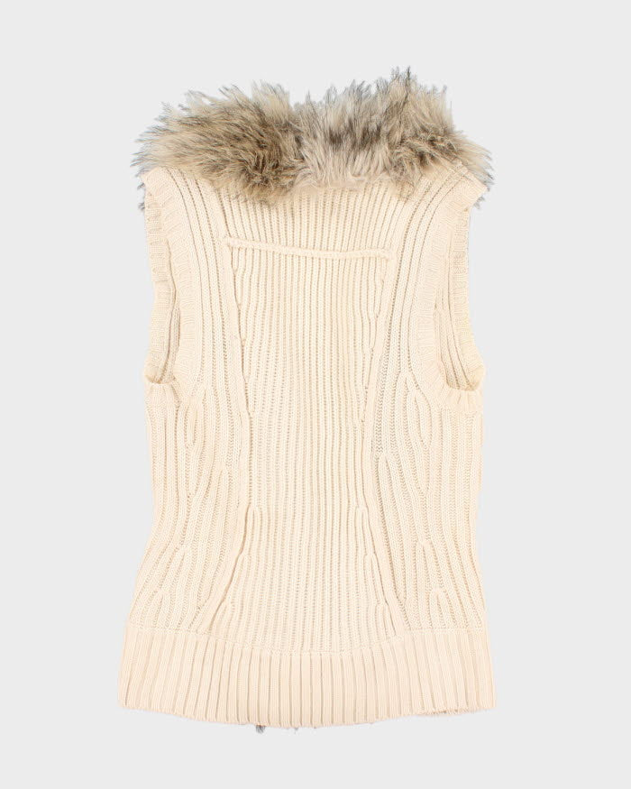 Y2K 00s Guess Faux Fur Collared Sleeveless Cardigan - XS