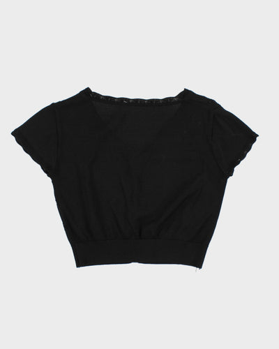 Vintage Cropped Black Short Sleeve Cardigan - XS