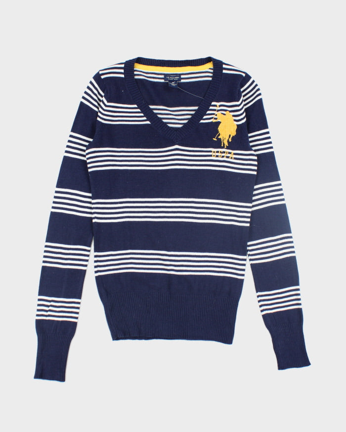Vintage US Polo Assassin V-Neck Embroidered Knit Jumper S