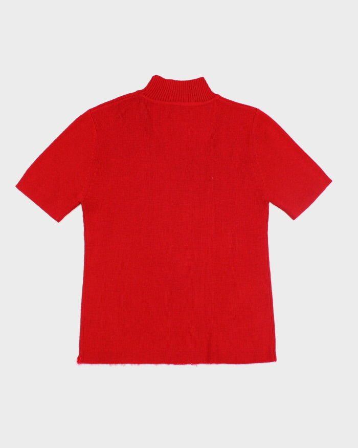 Vintage 90s Red Embroidered Wool Blend Knit - S