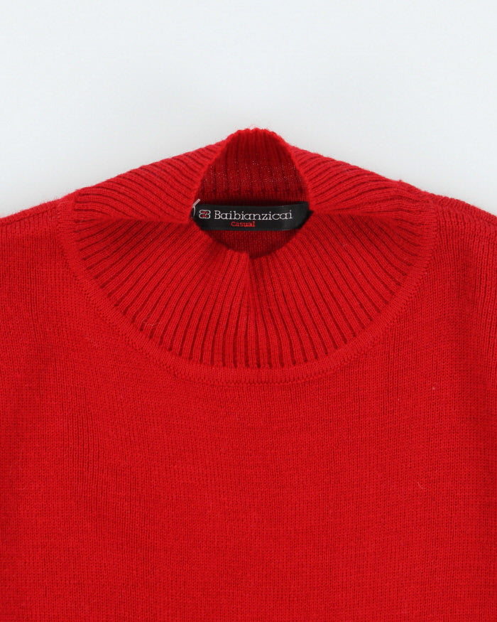 Vintage 90s Red Embroidered Wool Blend Knit - S