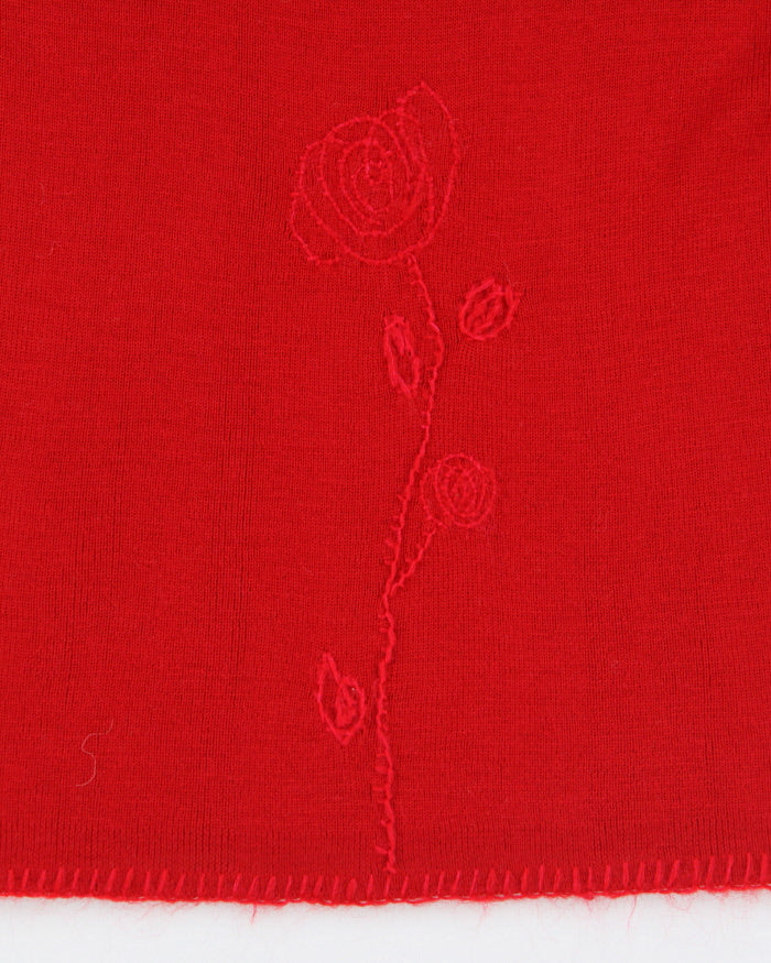 Vintage 90s Red Embroidered Wool Blend Knit - S