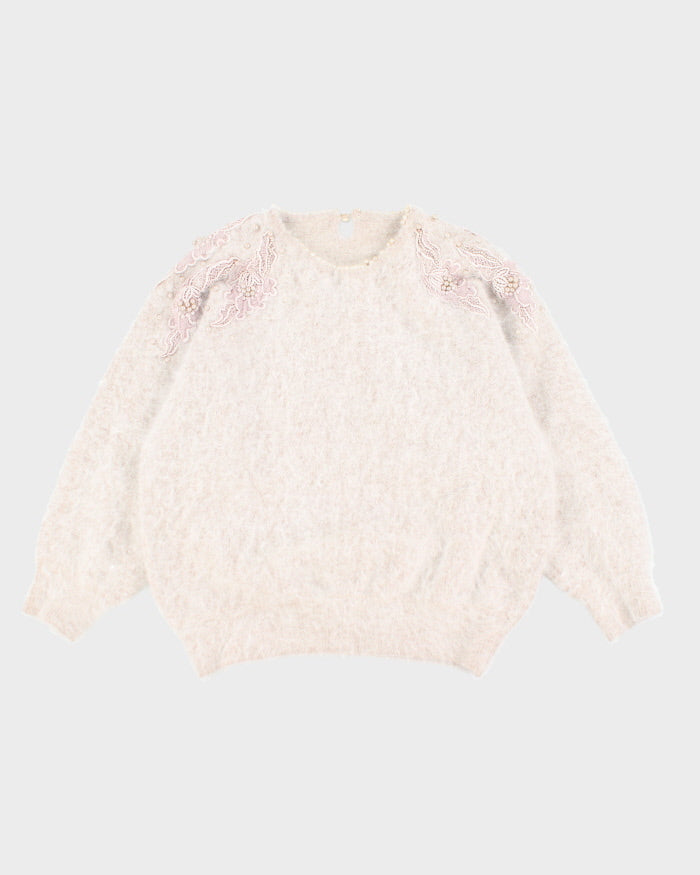 Vintage Angora Beaded Cardigan - S