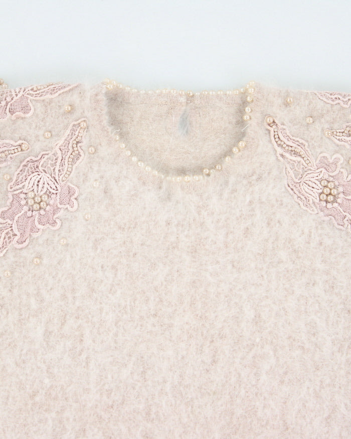 Vintage Angora Beaded Cardigan - S