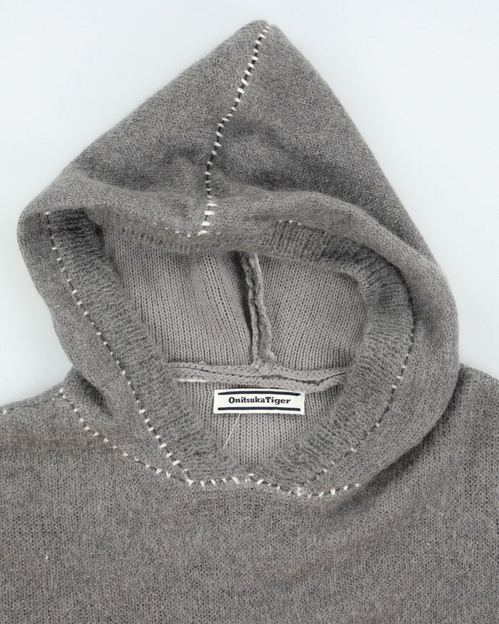Onitsuka Tiger Grey Wool & Mohair Blend Hooded Jumper- M