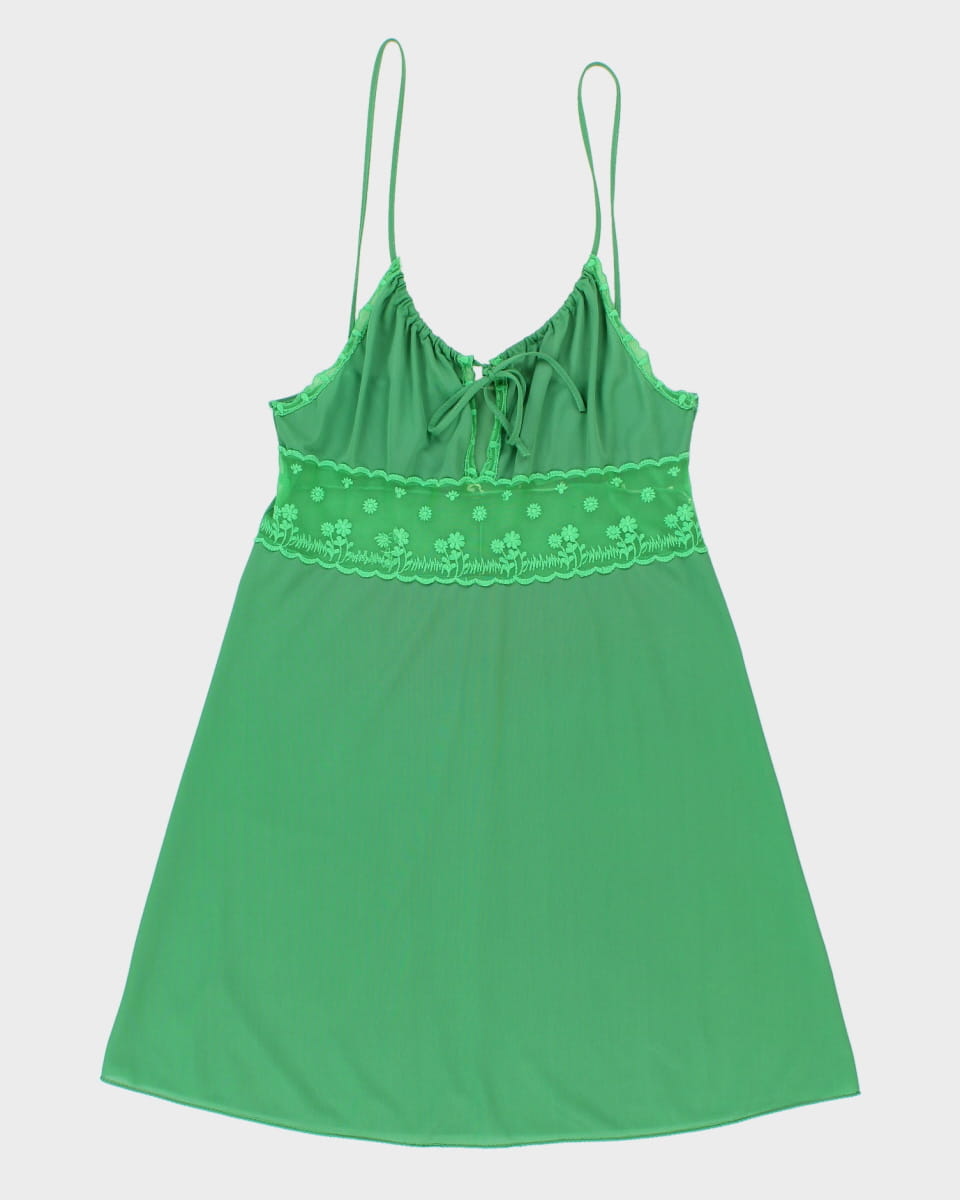 Vintage Darling Embroidered Green Slip Dress