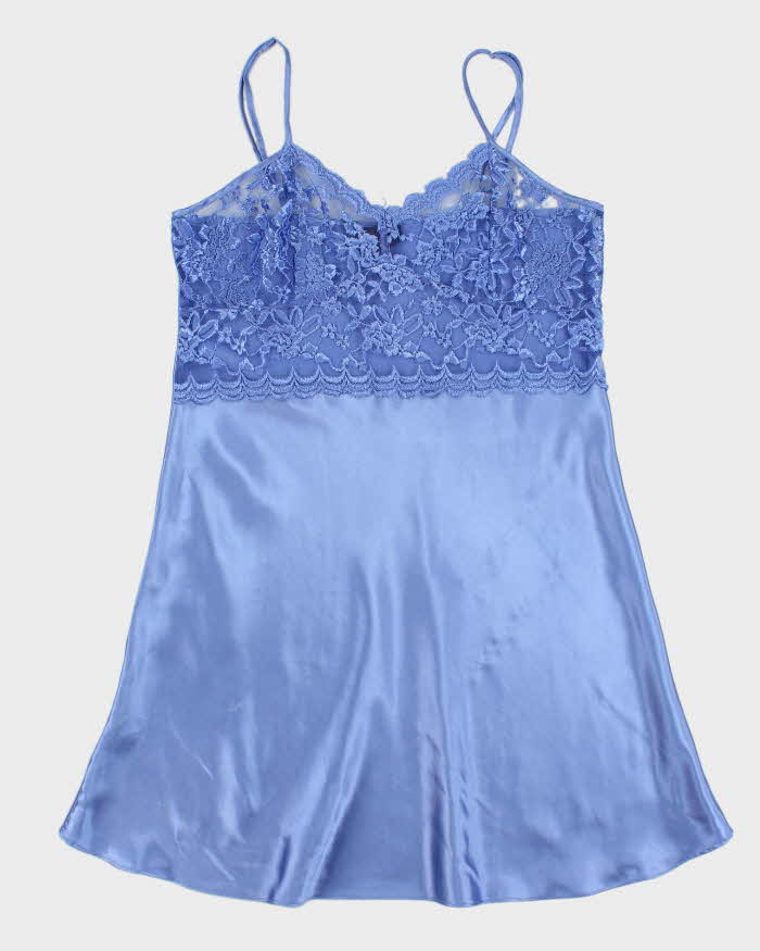 vintage 90s slip dress Vintage 90s Ice Blue Slip Dress Lace Hanky Hem  Call Me The Breeze
