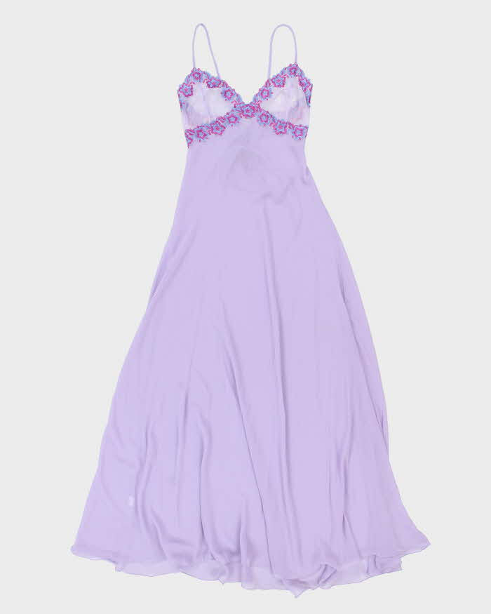 Vintage 1990s Gardenia Lingerie Lilac Purple Sheer Embroidered Maxi Slip - S