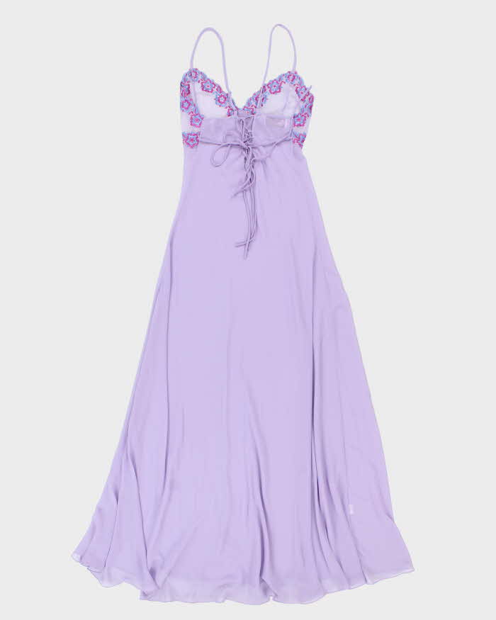 Vintage 1990s Gardenia Lingerie Lilac Purple Sheer Embroidered Maxi Slip - S