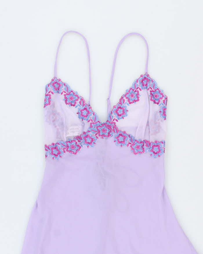 Vintage 1990s Gardenia Lingerie Lilac Purple Sheer Embroidered Maxi Slip - S
