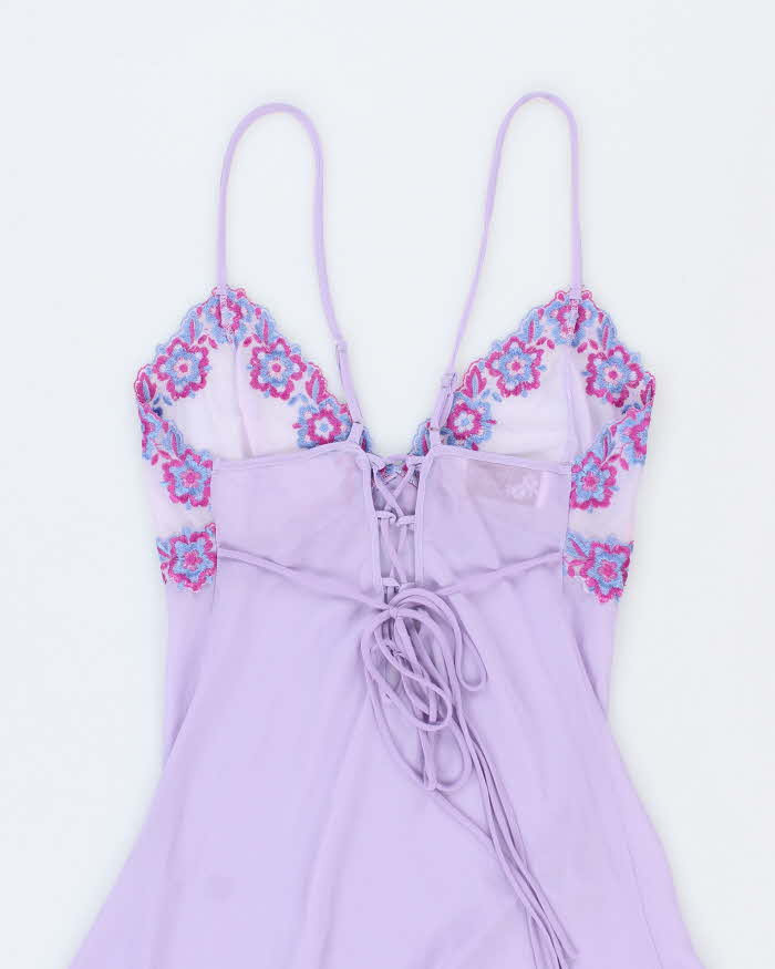 Vintage 1990s Gardenia Lingerie Lilac Purple Sheer Embroidered Maxi Slip - S