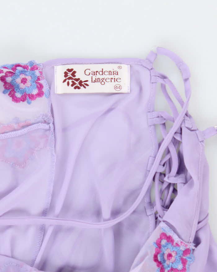 Vintage 1990s Gardenia Lingerie Lilac Purple Sheer Embroidered Maxi Slip - S
