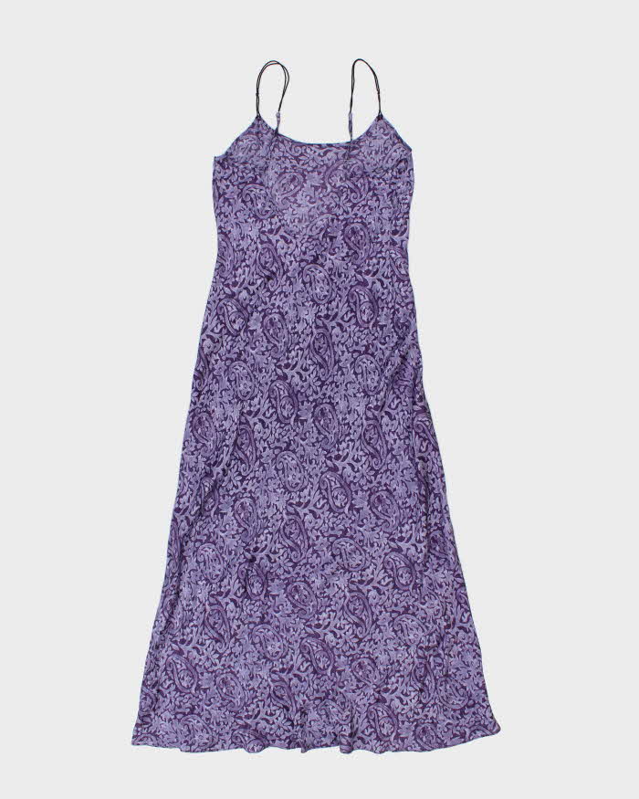 Vintage 1990s Silk and Satin 100% Silk Purple Print Maxi Slip - S