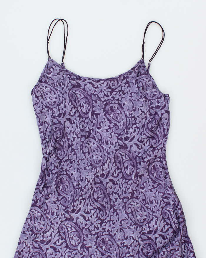 Vintage 1990s Silk and Satin 100% Silk Purple Print Maxi Slip - S