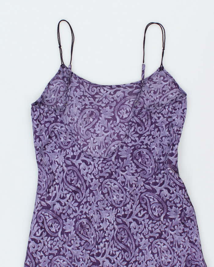 Vintage 1990s Silk and Satin 100% Silk Purple Print Maxi Slip - S