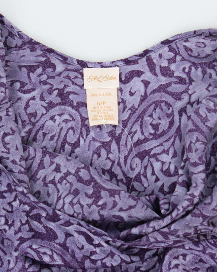 Vintage 1990s Silk and Satin 100% Silk Purple Print Maxi Slip - S