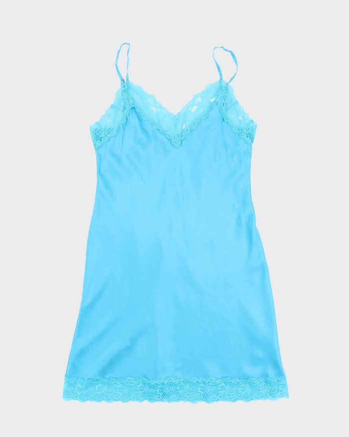 Intimissimi Bright Turquoise 100% Silk Cerulean Blue Satin Slip - XS