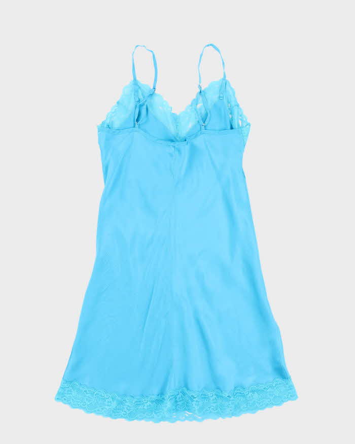 Intimissimi Bright Turquoise 100% Silk Cerulean Blue Satin Slip - XS