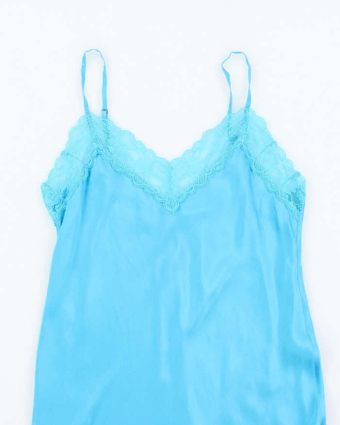 Intimissimi Bright Turquoise 100% Silk Cerulean Blue Satin Slip - XS
