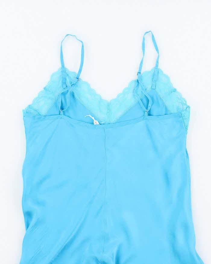 Intimissimi Bright Turquoise 100% Silk Cerulean Blue Satin Slip - XS