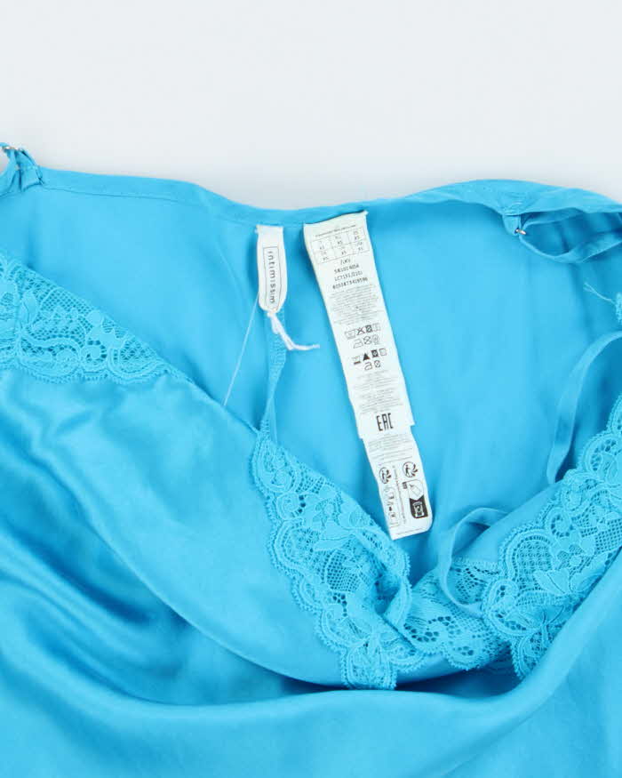 Intimissimi Bright Turquoise 100% Silk Cerulean Blue Satin Slip - XS