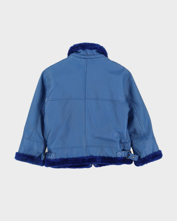 FM Canada Blue Fleece Lined Leather Jacket - XS