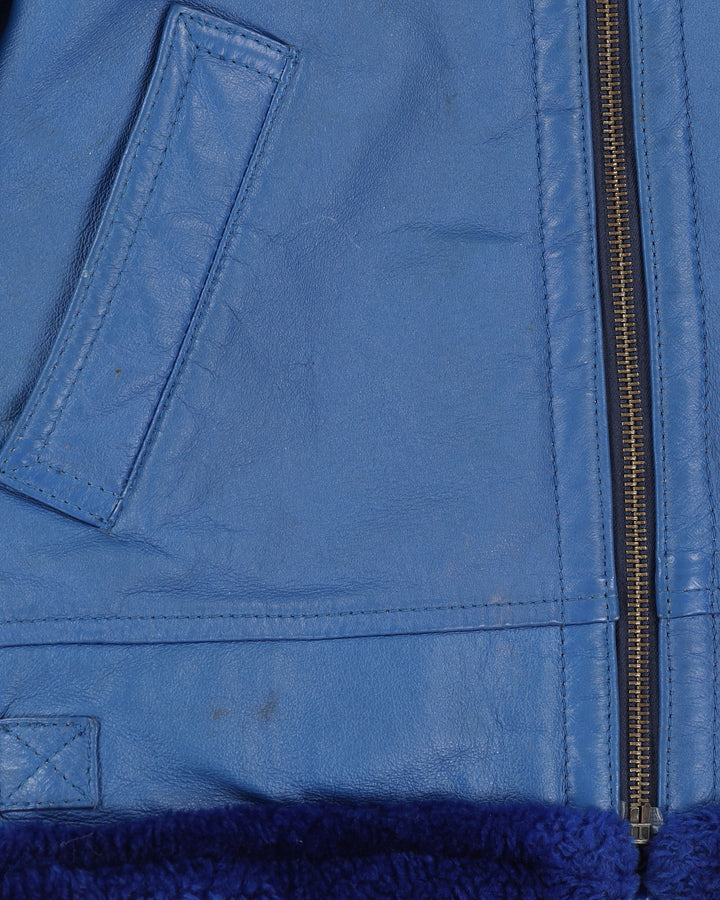 FM Canada Blue Fleece Lined Leather Jacket - XS