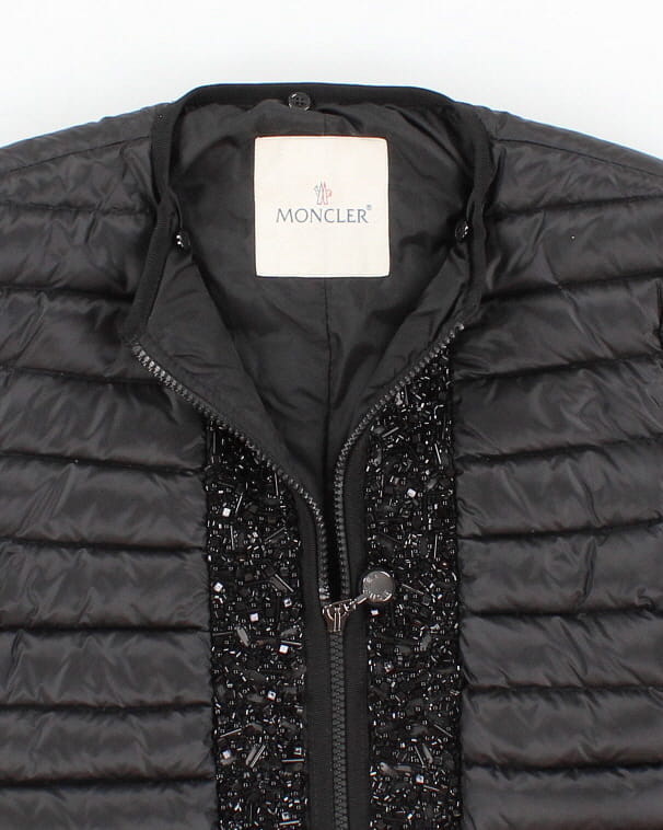 Womens Black Beaded Moncler Puffer Jacket - XS