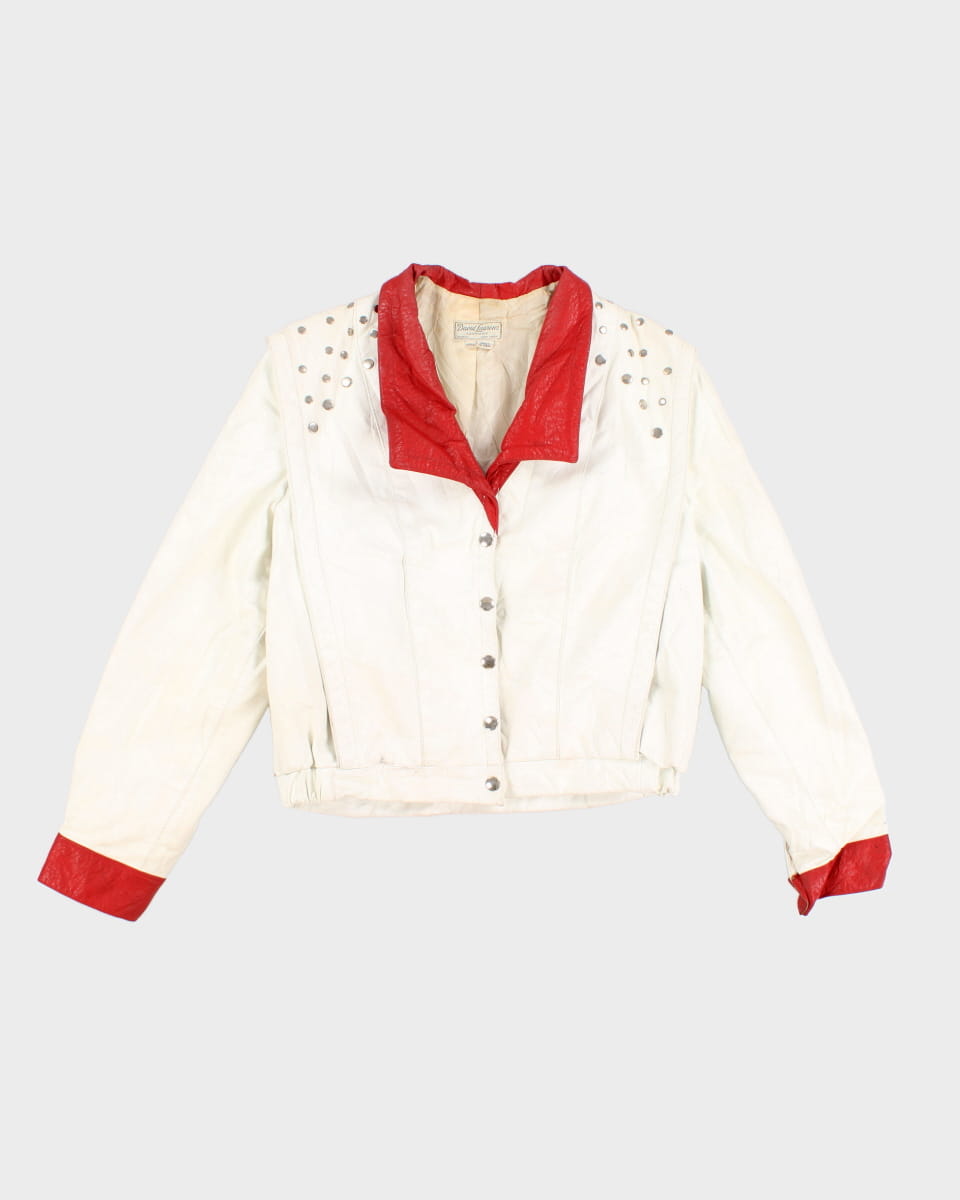 80's Thriller Style White Leather Studded Jacket - M