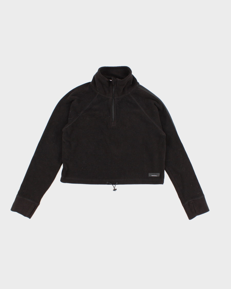 Womens Black Calvin Klein Cropped Fleece Quarter Zip Hoodie M