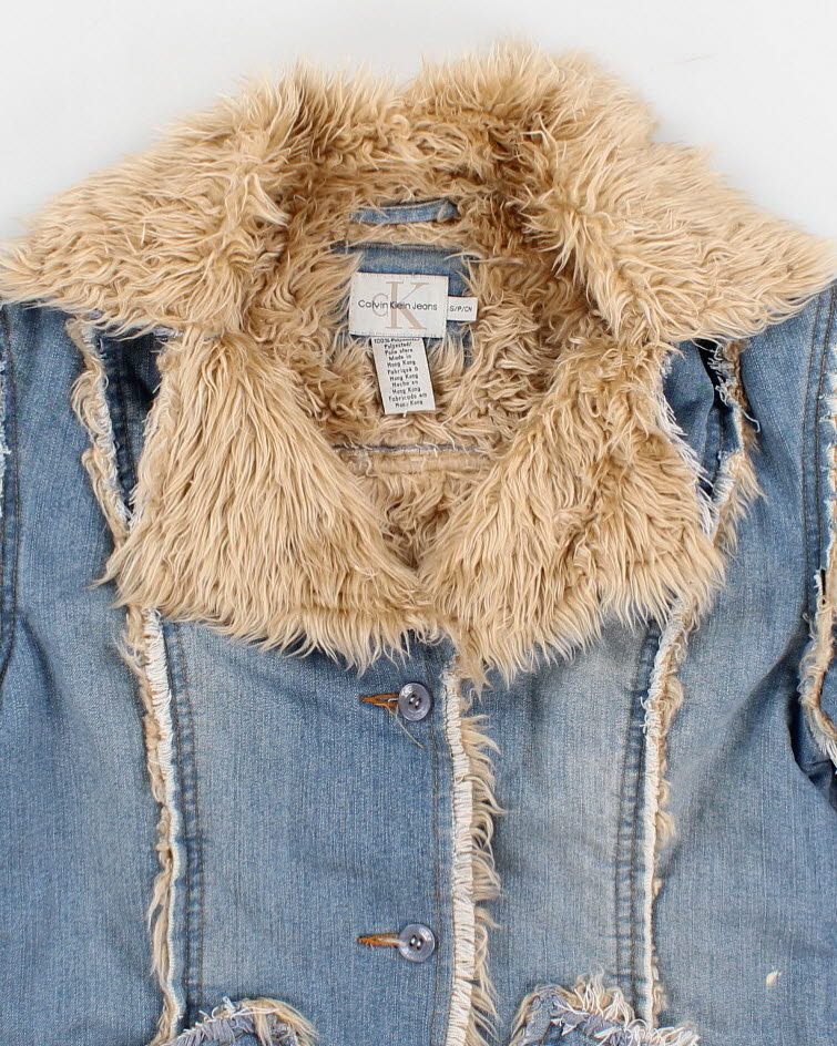 Y2K 00s Calvin Klein Faux Fur Lined And Detailed Denim Jacket - S
