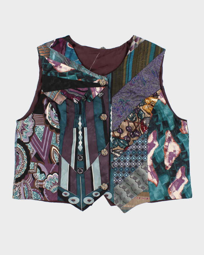 Vintage Darling Patchwork Style Silk Vest - M