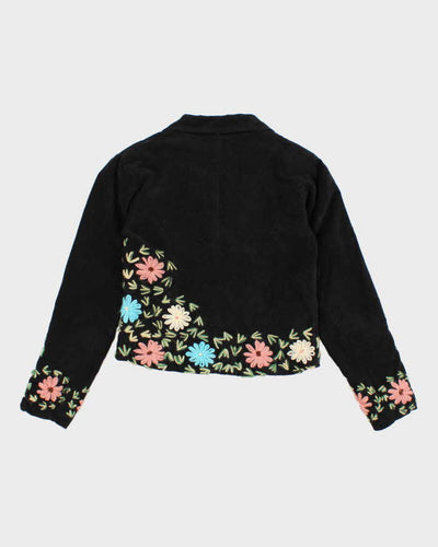 Vintage 90s/00s Micro-cord Embroidered Floral Cropped Jacket - S