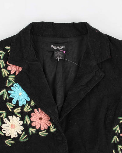 Vintage 90s/00s Micro-cord Embroidered Floral Cropped Jacket - S