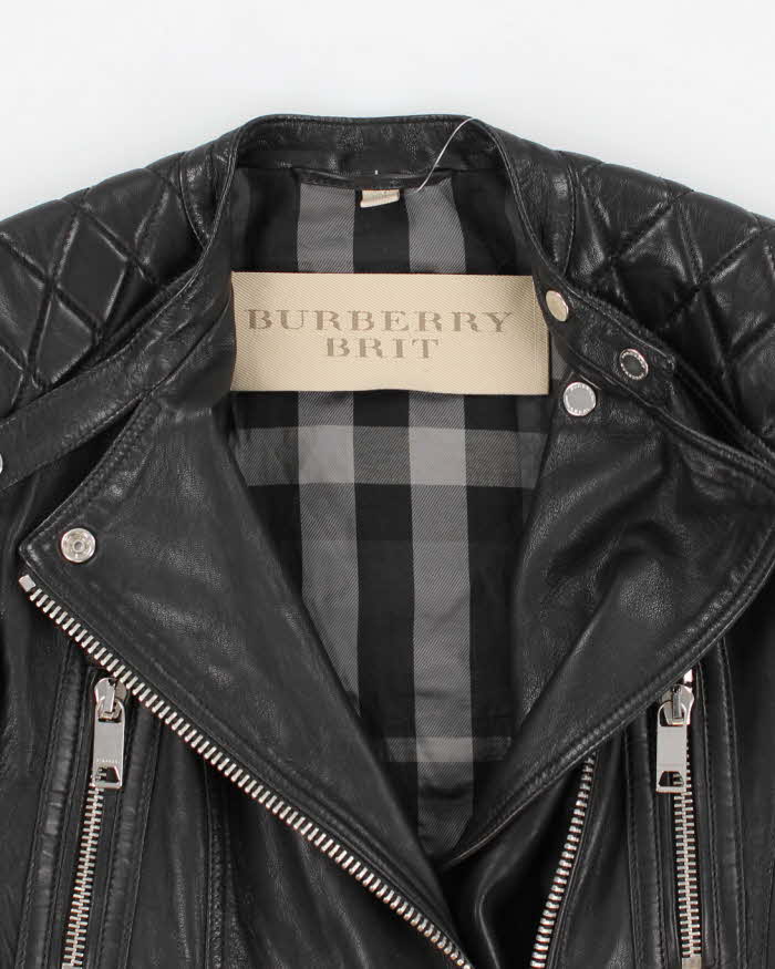 Womens Burberry Black Leather Zipper Biker Jacket - XS